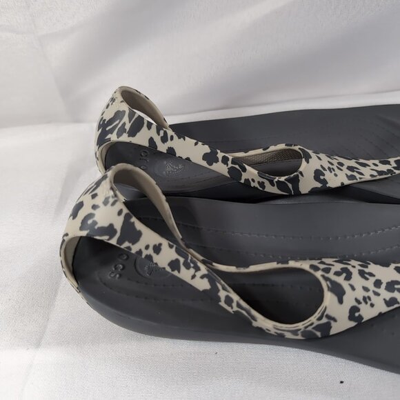 Crocs Serena Sexi Grey Cheetah Animal Print Sandals Thong Flip Flops 203218 T 10 - Picture 8 of 16